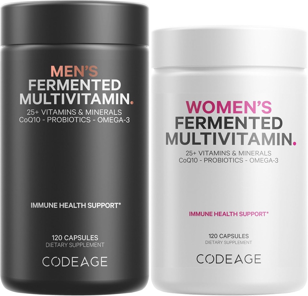 Codeage Daily Multivitamin Bundle: Women's & Men's Multivitamins, B-Vitamins, Probiotics, Food-Based Blends, 120 Capsules Per Bottle