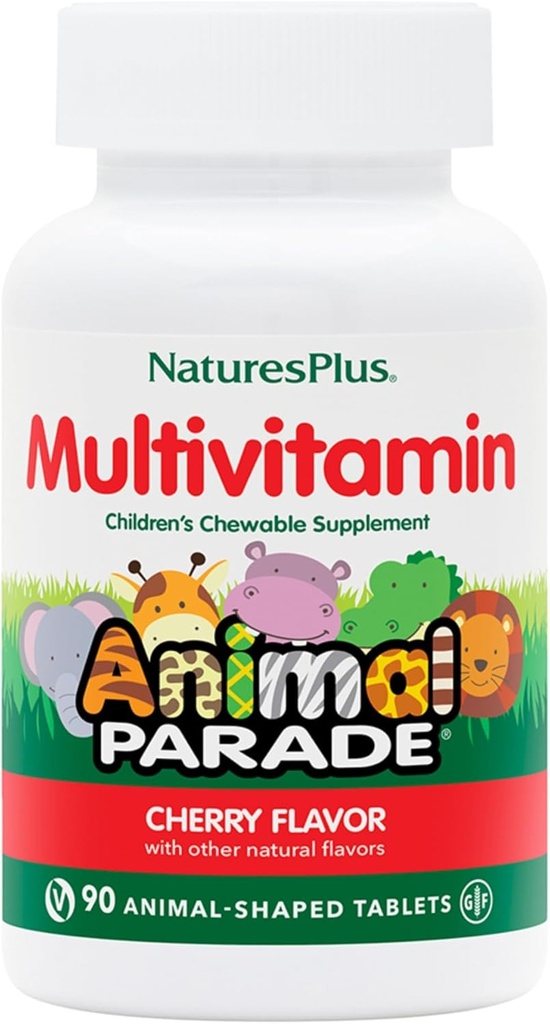Natures Plus Animal Parade Multivitamin Children's Chewables - Cherry Flavor - 90 Animal-Shaped Tabletler - Sağlık & Well-Being - Vegetarian, Gluten Free - 45 Hizmetler