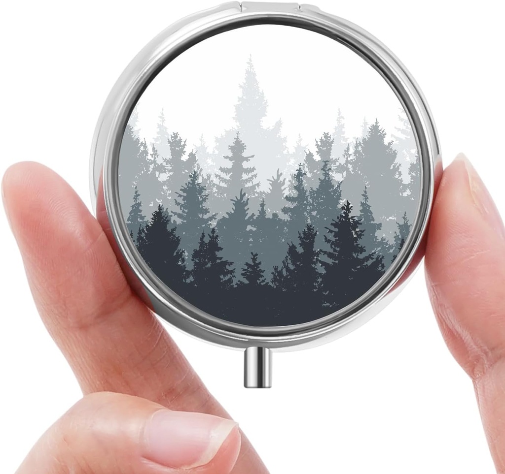 Mini Pill Box, Small Pill Box, Portable Pill Box, Cute Pill Organizer for Vitamins, Drugs, Fish Oil and Supplements (Woodland)