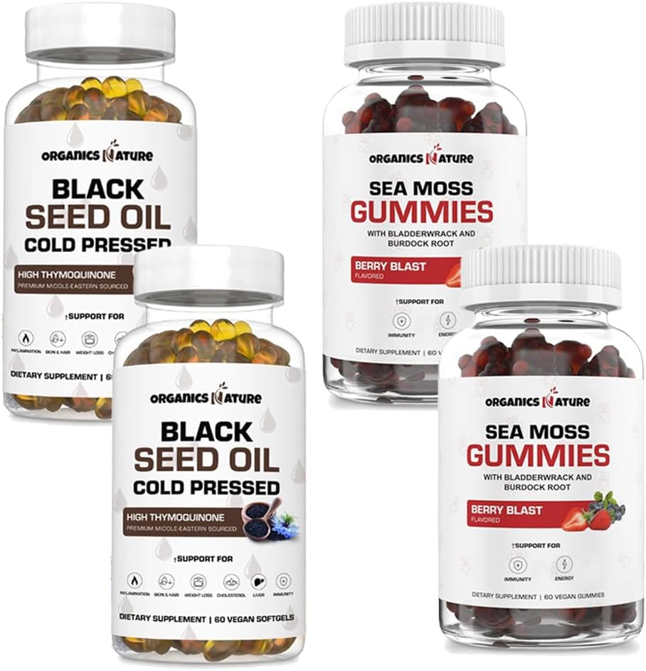 ORGANICS ΦΥΣΗ Black Seed Oil Κάψουλες (2 μπουκάλια) & Sea Moss Gummies (2 μπουκάλια) 