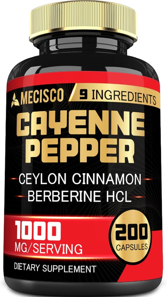 Κάψουλες πιπεριού Cayenne με κουρκουμίνη Root, βερβερίνη HCl, Ceylon Cinnamon Bark & More - 200 κάψουλες - Υποστήριξη Digestion Health, ανοσοποιητικό σύστημα & ισορροπία σώματος