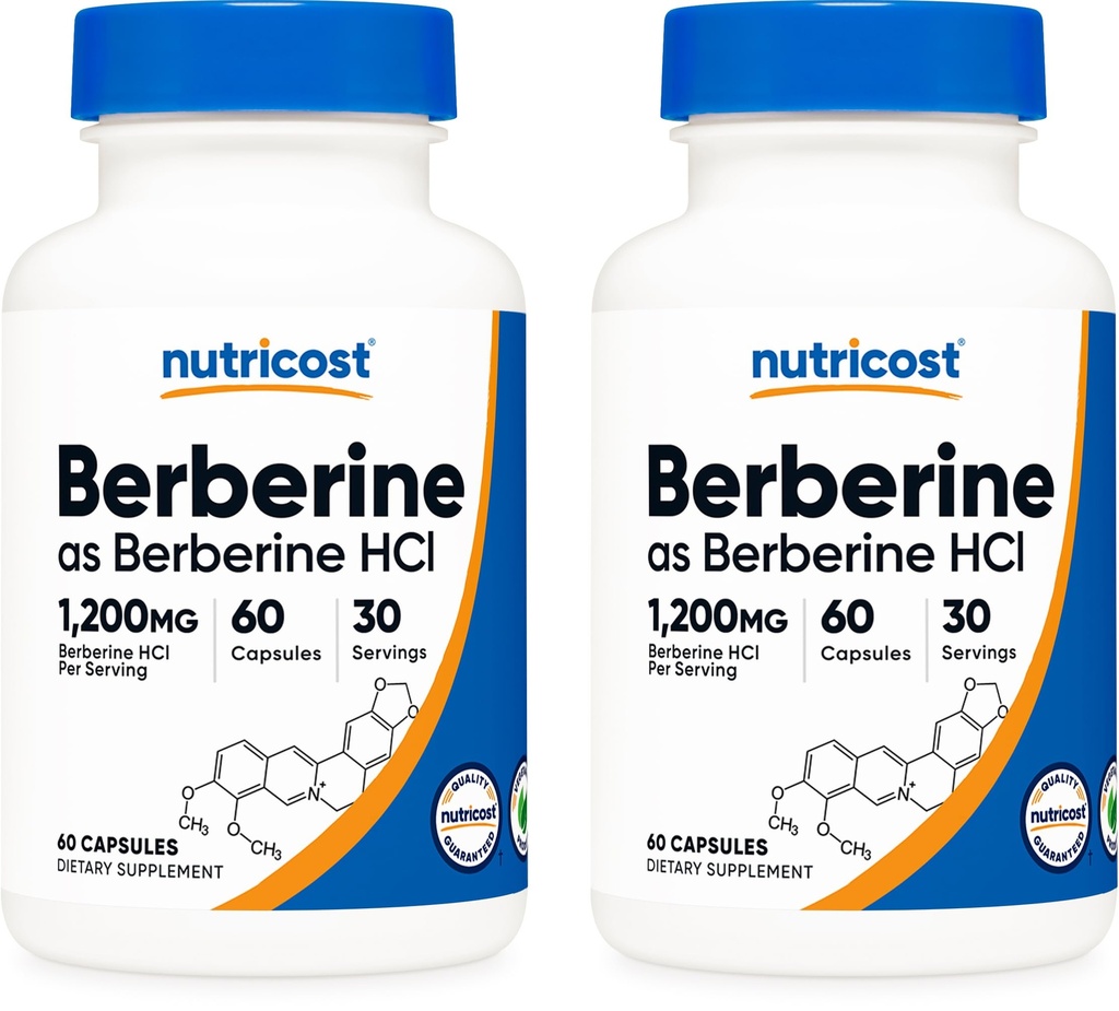 Nutricost Βερβερίνη HCl 600mg, 60 κάψουλες (2 φιάλες) - Χωρίς γλουτένη, Καπάκια λαχανικών, μη ΓΤΟ