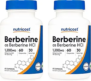 Nutricost Berberine HCl 600 mg, 60 Capsules (2 Şişe) - Gluten Free, Veggie Caps, Non-GMOMO