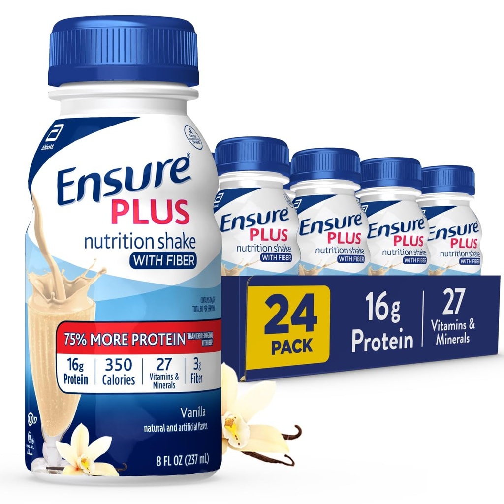 Plus Vanilla Beslenme Fiber ile Shake | Meal Change Shake | içmeye hazır | 16g protein ve 27 Vitamin ve Mineraller | 8 fl oz - 24 Pack