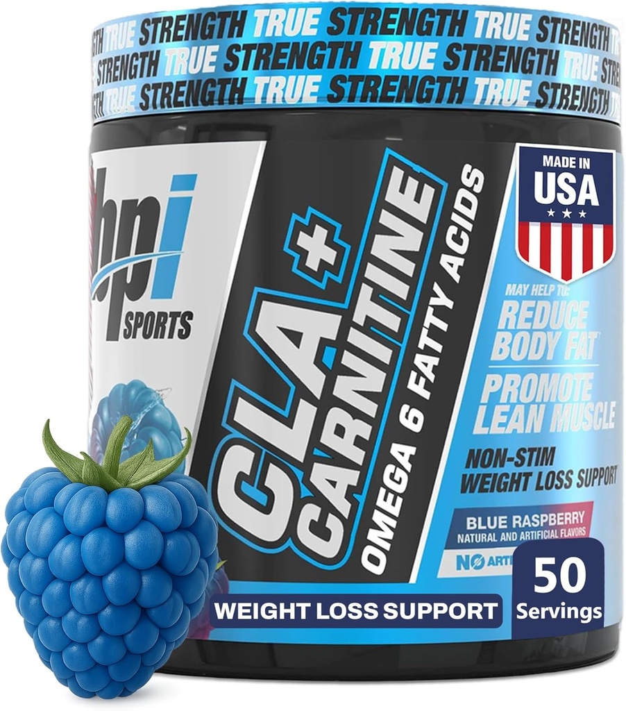 BPI Sports CLA+Carnitine – CLA L Carnitine & Linoleic Acid – L Carnitine Supplement for Kilo Kaybı, Metabolism & Lean Muscle – Caffeine Free – Blue Raspberry – 50 Hizmet - 12.34 oz