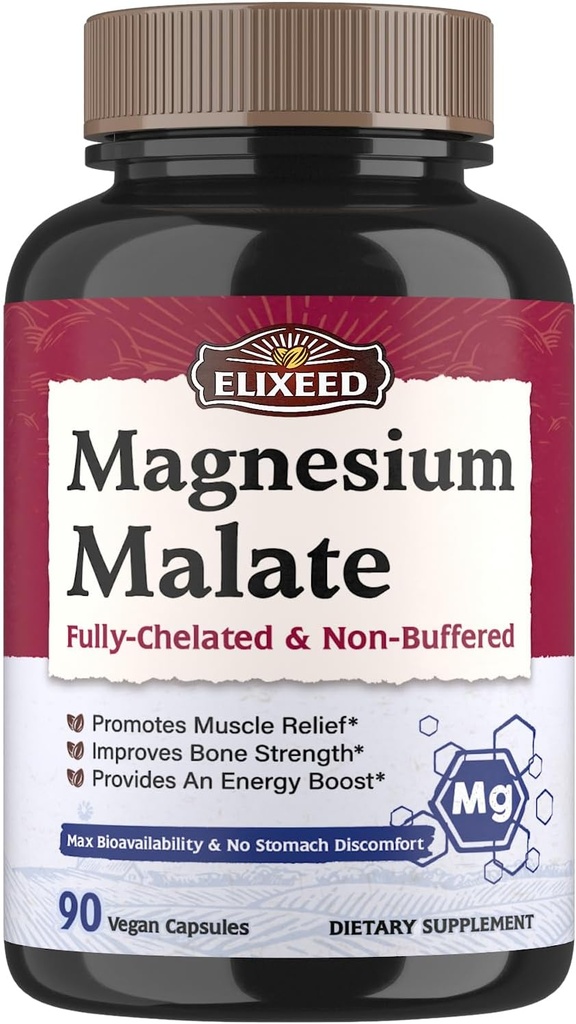 Magnezyum Malate Capsules, Magnezyum Supplements, Chelated, High Abxia & Bioavailability, Mineral for Men, Women & Kids, Energy Production & Muscle Recovery, 90 Vegan Caps