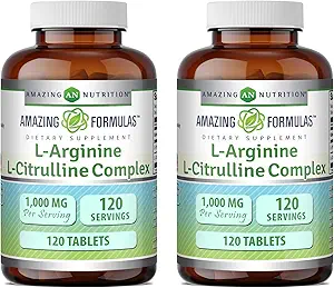 Amazing Formulas L-Arginine/L-Citrulline Kompleksi 1000 mg Tabletler Tamam | Non-GMO | Gluten Free | Made in USA (120 | 2 Pack)