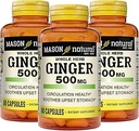 MASON NATURAL Whole Herb Ginger 500 mg, 6 Month Supply, Natural Herbal Supplement, 60 Capsules (3 Pack)