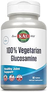 KAL% 100 Vegetarian Glucosamine 1000 mg, Vegan Glucosamine HCl ile Ortak Sağlık Supplement, Shellfish olmadan Yapılan Konfor ve Hareketliliğe Ortak Destek, 60 Günlük Garanti, 60 Hizmet, 60 Tablet, 60 Tablet