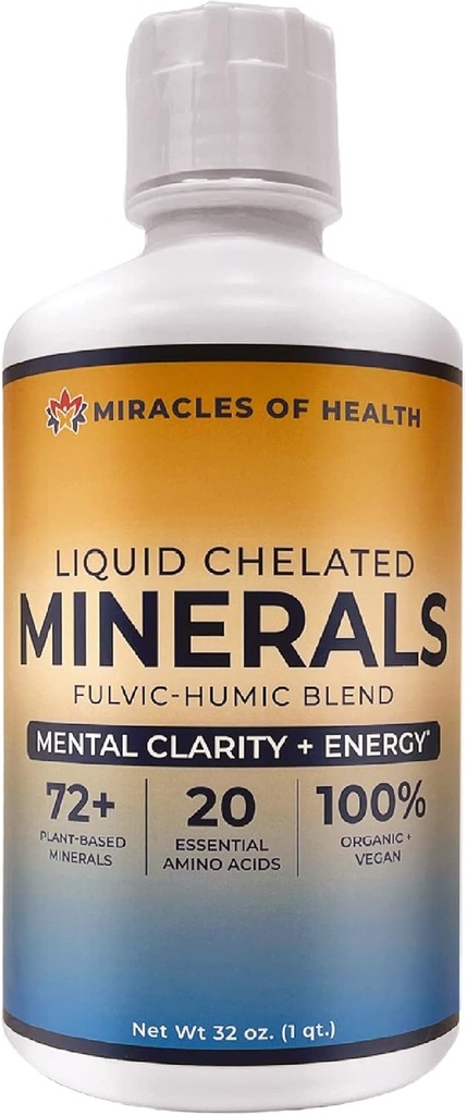 Sıvı Chelated Minerals - Organik Humic Fulvic Mineralleri - 72+ Plant-Based Mineraller, 20 Temel Amino Asit -% 100 Doğal - 1 Ay Supply, 32 s. oz z.