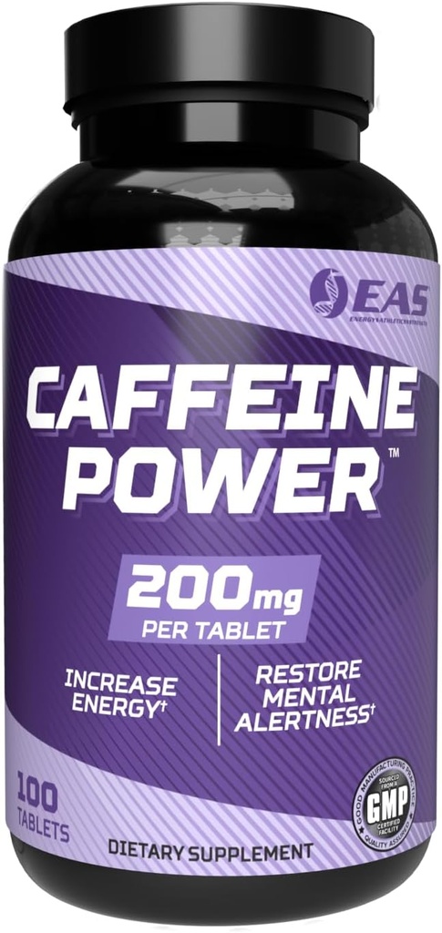 EAS Caffeine Power 200 mg | Caffeine Pills Tamam | Enerji ve Restore Ruh Uyarıcılığı | Gluten Free, Non GMO, Vegetarian Friendly | 100 Tablet