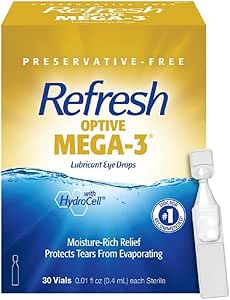 Optive MEGA-3 Lubricant Eye Drops Preservative-Free Yapay Tears, 0.01 fl oz (0.4 mL), 30 Single-Use Containers