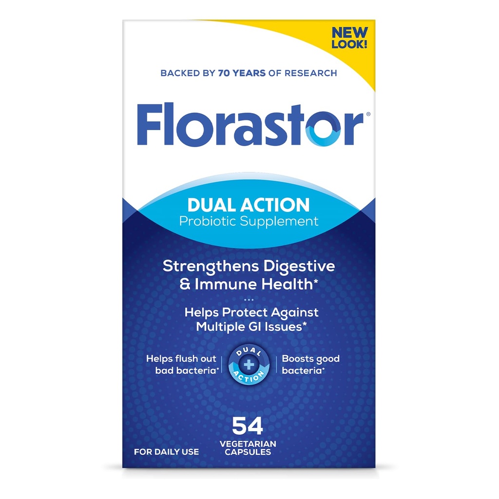 Florastor Probiotics for Digestive and Immune Health, 54 κάψουλες, Probiotics for Women & Men, Βοηθά στην έκπλυση των κακών βακτηριδίων, ενισχύει το καλό με Saccharomyces μας Saccharomyces Boulardii, Συσκευασία Μαΐου Vary