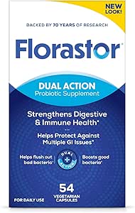 Florastor Probiyotiks for Digestive and Immune Health, 54 Capsules, Kadınlar ve Erkekler için Probiyotikler, Flush Out Bad Bakterilere Yardım Ediyor, Strain Sacomyces Boulardii ile İyiyi Geliştiriyor, Ambalaj Varyces