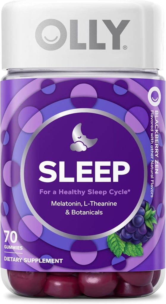 OLLY Sleep Gummy, 3 mg Melatonin, L-Theanine, Chamomile, Lemon Balm, Sleep Aid, Blackberry - 70 Kont