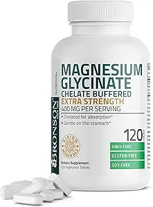 Bronson Glycinate 400 mg Ekstra Kuvvet, Vejetaryen, Stomach, Non-GMO, 120 Tablet