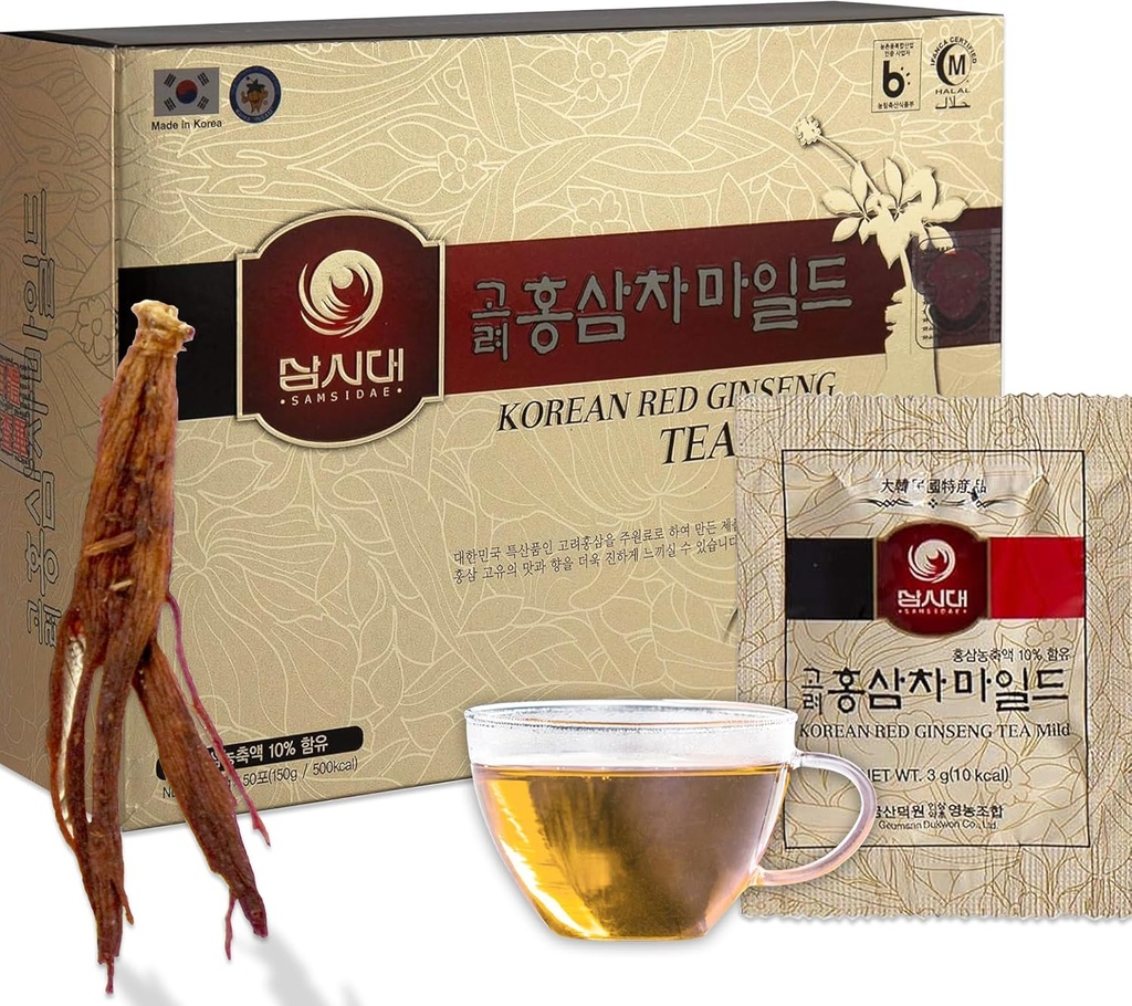 SAMSIDAE Koreli Panax Red Reality Instant Tea, 50 Sachets Box, Kan Circulation, Fikri Performanslar ve Hafızayı Geliştirin, Enerji Üretiyor