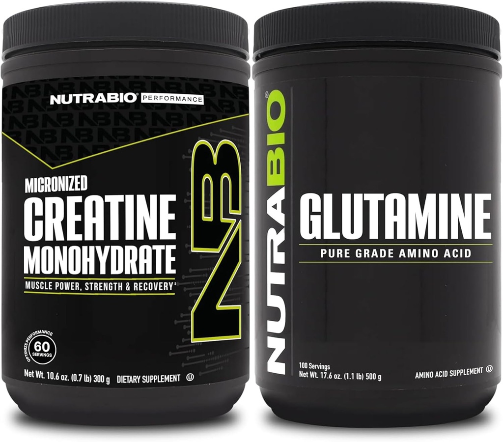 NutraBio Tinatine Monohidrat Supplement, Unflavored, (300g) ve L-Glutamine Toz, (500g) – Workout Supplement Sches Supports Muscle Energy, Recovery, and Strength