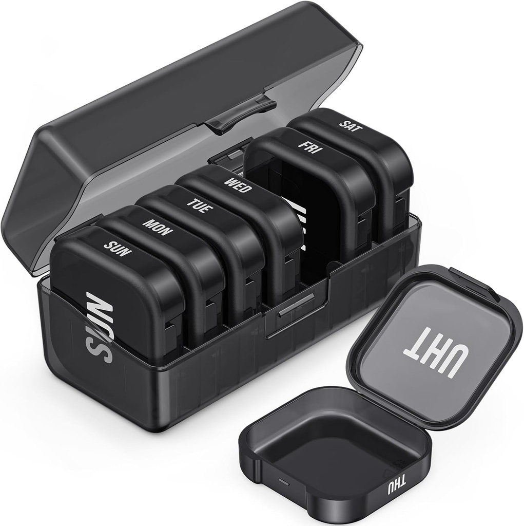 PULIV Günlük Pill Organizer 7 Büyük Ayrı Karşılaştırmalar, Portre Pill Box 7 Gün Pocket, Arthritis-Friendly Drug Organizer ile Büyük Vitaminler İçin Çift Koruma, Balık Yağları (Black)