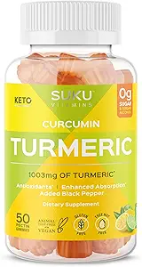 SUKU Turmeric Curcumin Sugar Free Gummies with 1003 mg of Turmeric - Black Pepper Protects Liver, Digestion, Inflammation Response & Joint Health – Lemon Lime Flavour (50 Gummies)