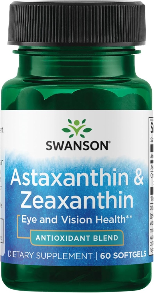 Swanson Ασταξανθίνη & Zeaxanthin Eye Vision Brain Skin Health Antioxidant Support Supplement (Ασταξανθίνη 4 mg & OmniXan Zeaxanthin 4 mg) 60 Softgels Sgels