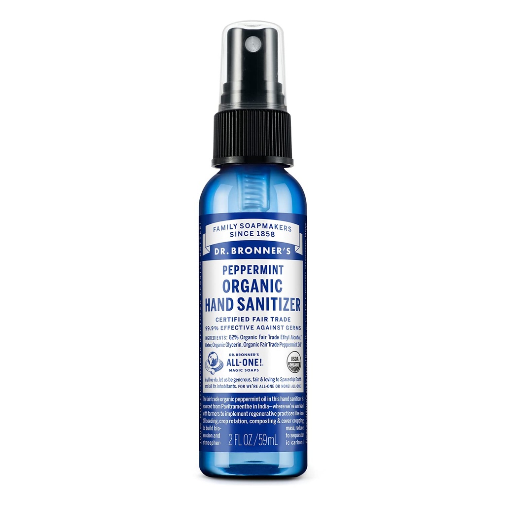 Dr. Bronner'ın - Organik El Sanitizer spreyi (Peppermint, 2 Kasım) - Basit ve Etkili Formula, Temizler ve Sanitizes, No Harsh Kimyasal, Moisturizes ve Cleans Hands Hands