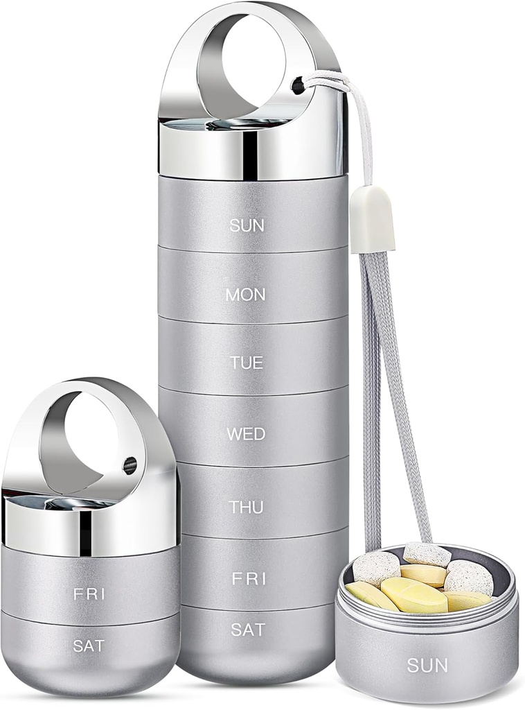 Zannaki Metal Travel Pill Organizer, Φορητό Αδιάβροχο Εβδομαδιαίο κουτί χαπιών, Μεγάλη θήκη κραμάτων αργιλίου, BPA Δωρεάν 7 ημέρες Καθημερινής Ιατρικής Κάτοχος για βιταμίνη, ιχθυέλαιο, συμπλήρωμα