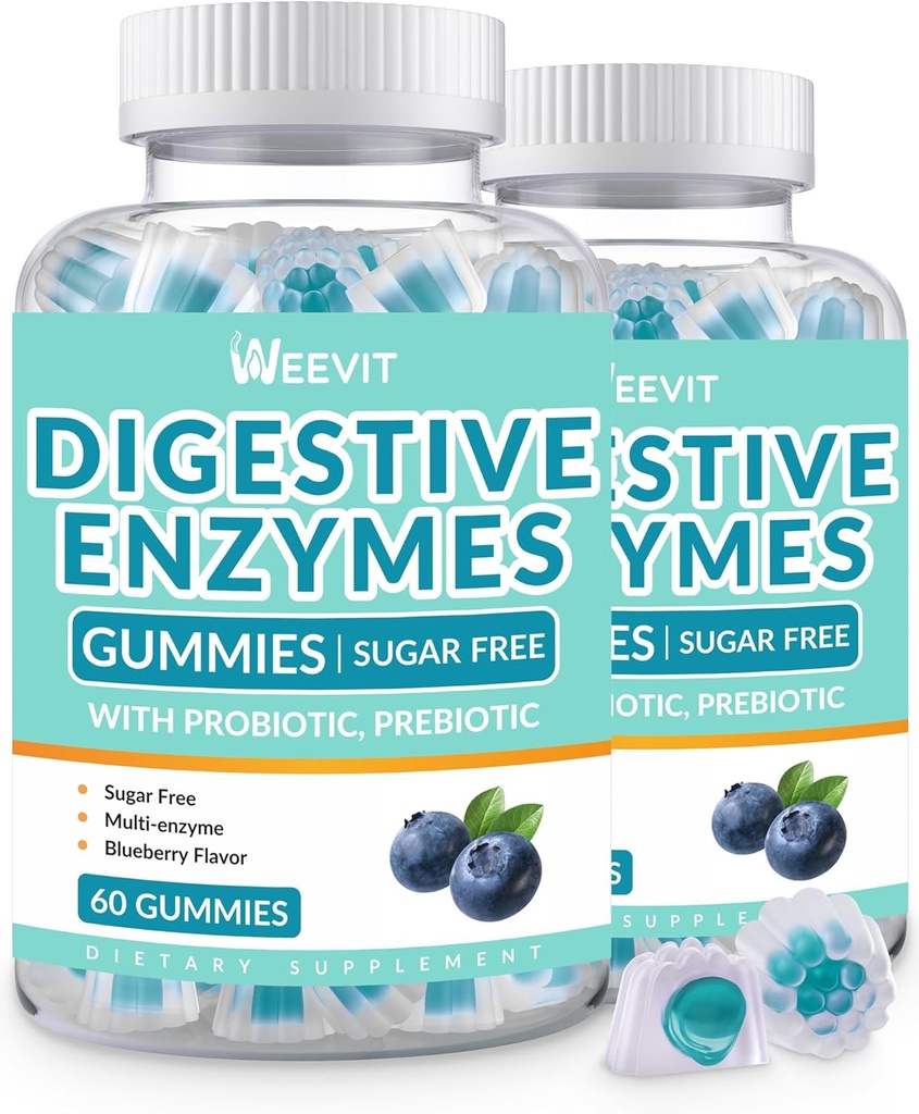 Digestive Enzymes Gummies, Chewable Digestive Enzymes for Women & Men with Probiotics & Prebiotics Blend, Sugar Free 
