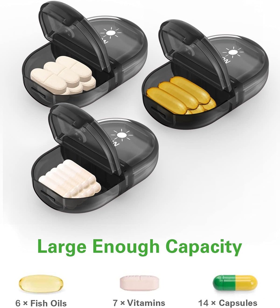 Fullicon Pill Organizer 2 Times a Day Weekly Pill Box AM PM, Reforce Medicine Organizer, Pill Cases Two a Day - (Black)