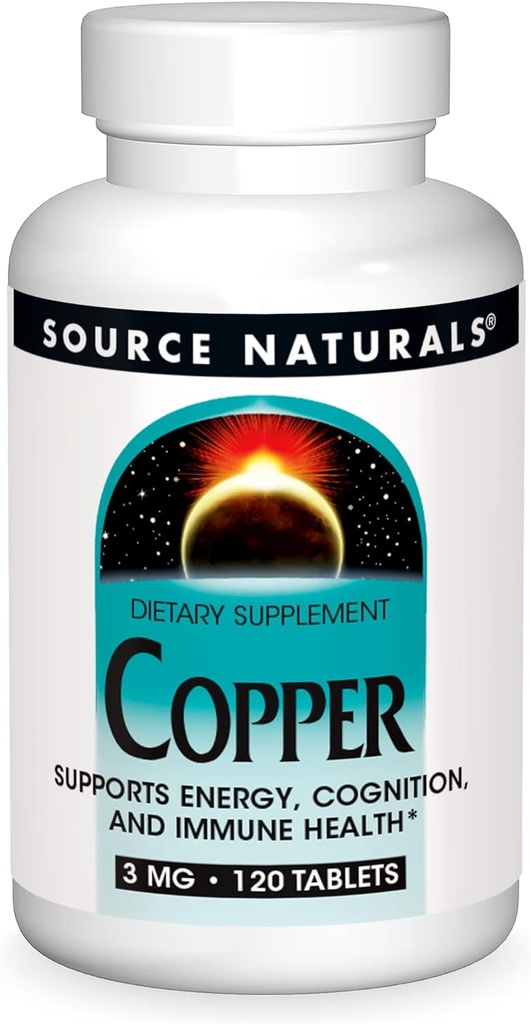 Source Naurals Copper, Supports Energy, Cognition ve Immune Health*, 3 mg - 120 Tablet