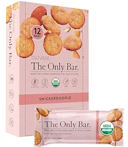 Truvani Plant Based Snack Bars | Snickerdoodle 12 Pack | 5g Protein | USDA Organic and Vegan | The Only Bar | Dairy, Soy, and Gluten Free | Individually Wrapped