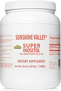 Sunshine Valley® Super Inositol, Βιταμίνη B8 σε σκόνη συμπλήρωμα διατροφής, φυσικό συμπλήρωμα γονιμότητας & PCOS, ορμονική ισορροπία & υγιής ωοθηκική υποστήριξη λειτουργίας - 35oz