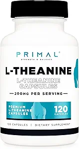 Primal L-Theanine Capsules (120 Servings, 200mg Per Serving) - Non-GMO, Gluten Free