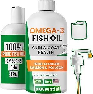Omega 3 Köpek ve Kediler için Balık Yağı - Vahşi Alaskan Salmon Yağı ile Yap; Omega 3 EPA+DHA Şişmanları ile Evcil hayvanlar için Sıvı Balık Petrol Tamamı; Gerçek Malzemeler - Vets tarafından Güvenilen!
