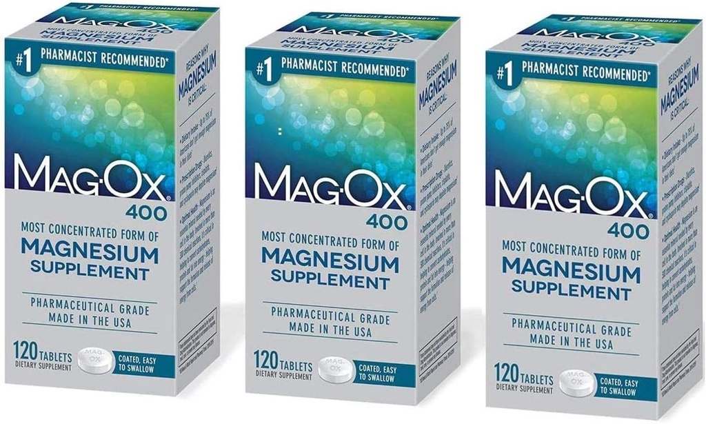 Mag-Ox 402 Mag-Ox 400 Mineral Diyeti Tamam Tabletleri, 483 mg Magnezyum Oksit-3 Count, 3-Pack, 3.0 Count