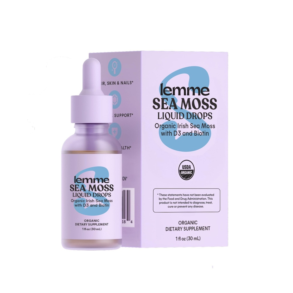Lemme Irish Sea Moss Organic Liquid Drops with Vitamin D3 and Biotin for Trace Mineral Support, Immunity, Hair, Skin & Nails, Brain Health - Gluten & Sugar Free, Non GMO, 1 oz, 30 Hizmet