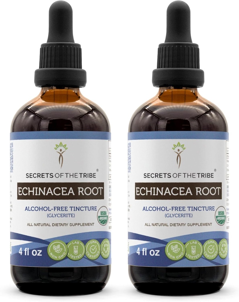 Echinacea Root USDA Organic Tincture | Alkol-Free Extract, High-Potency Herbal Drops, Immune System Health | Made from 100% sertifikalı Organik Echinacea Root (Echinacea Purpurea) 2x4 oz