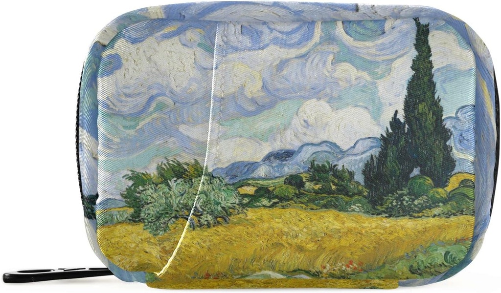 Buğday Alanı Cypresses Van Gogh Pill Box 7 Gün Pill Case Bag Travel Pill Organize Bag with Rolls Portable Weekly Case Compact Boyut for Vitamin Supplement Sahibi