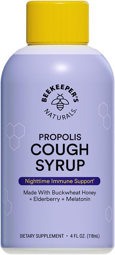 BEEKEEPER'S NATURALS B.Better Nighttime Cough Syrup for Yetişkinler - Elderberry Extract, Bee Propolis Extract, Buckwair Honey - Immune Support, 4 ozz
