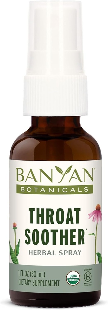 Banyan Botaniks Throat Soother Herbal Spray – Organik Herbal Throat Mix'le Echinacea Root for Throat Comfort and Immune Support* – 1 fl oz. – Non-GMO Sustainable Sourced Vegetarian Herbal Throat Spray