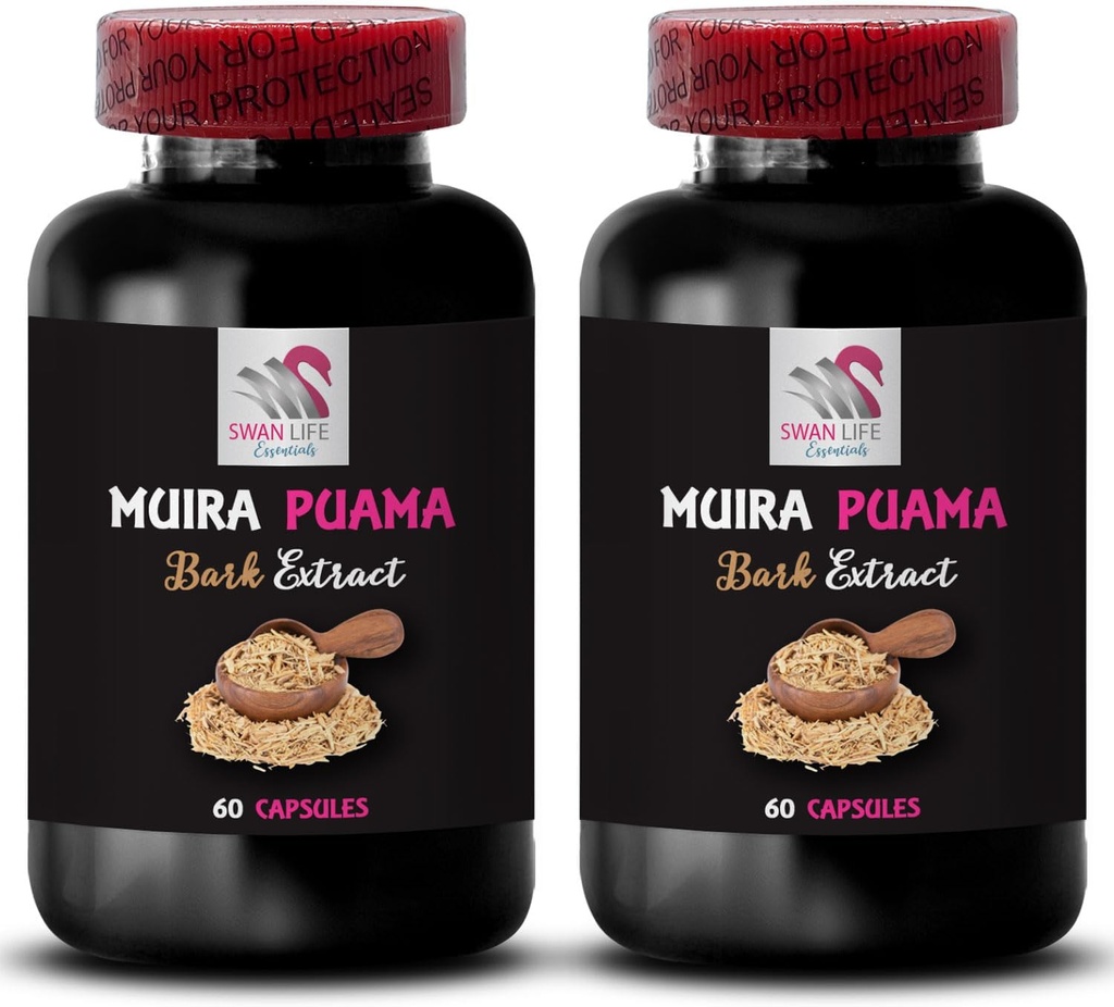 Πηγή ενέργειας με βάση το φυτό - MUIRA PUAMA BARK EXTRACT - Ισορροπημένη Εξάντληση ενέργειας, Ενεργοποίηση βοτάνων, Routine Energizer, Επαναφόρτιση αντοχής, ετοιμότητα περιπέτειας, πηγή ενέργειας 2 μπουκάλια 120 κάψουλες