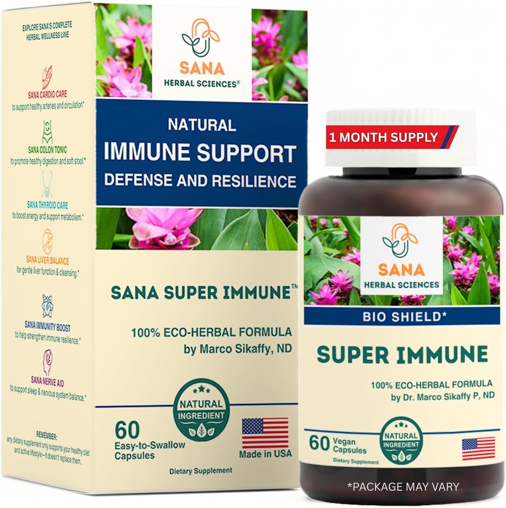 Super Immune – Echinacea Goldenseal Rose HIPS & Vitamin C Capsules for Immune Support and Defense | 60 Capsules | Dr. Marco Sikaffy | Sana Herbal Sc Capsules