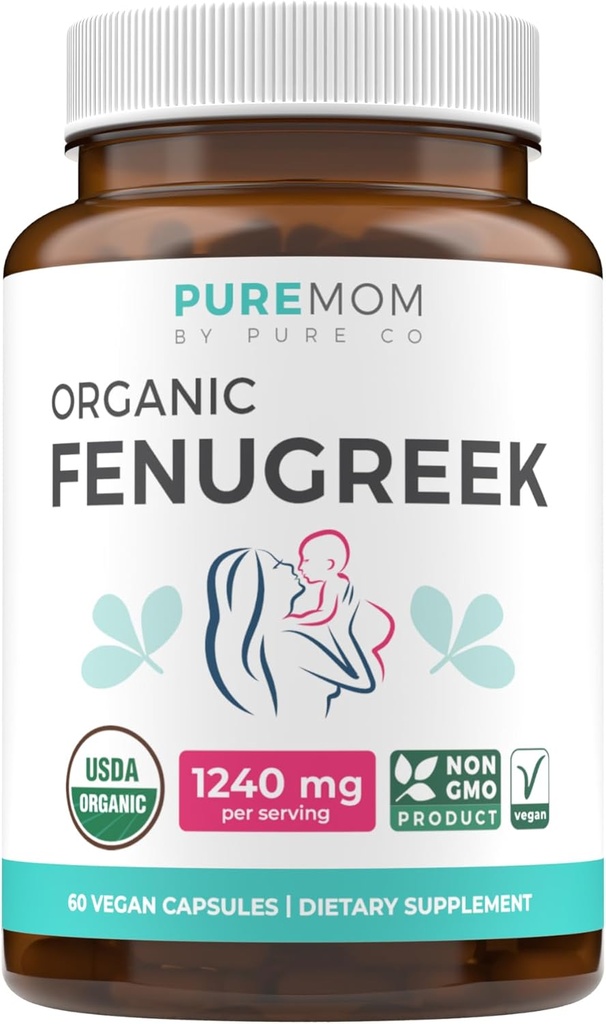 USDA Organic Fenugreek Capses for Women - Αποτελεσματικό συμπλήρωμα Γαλουχίας για Αυξημένο Μητρικό Γάλα - Θηλασμός Υποστήριξη για Μητέρες - Χωρίς Γλουτένη - 60 Vegan Caps (No Pills)