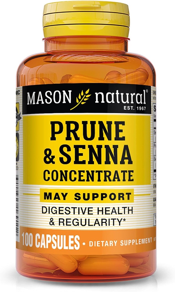 MASON NATURAL Prune Senna Yoğunluğu, Düzenlilik ve Destekler için Doğal Sebze Laxative, Bowel & Digestive Functions, 100 Capsules