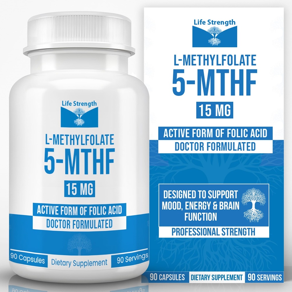 L-Methylfolate 15 MG, Optimized & Highly Bioaktif Metrik, Mood için 5MTHF Supplement ve Immune Support, Natural Diyet Supplement for Energy, Non-GMO & Gluten-Free, 90 Capsules