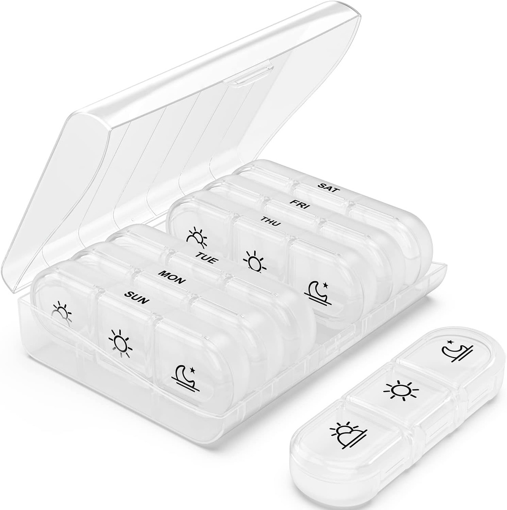 PULIV Haftalık Pill Organizer 3 Zaman Bir Gün, Portatif Seyahat Pill Box 7 Gün Büyük Pill Konteynerleri, Işık-Proof Pill Vitaminler, İlaçlar, Tamamlar ve Balık Yağları (Beyaz)