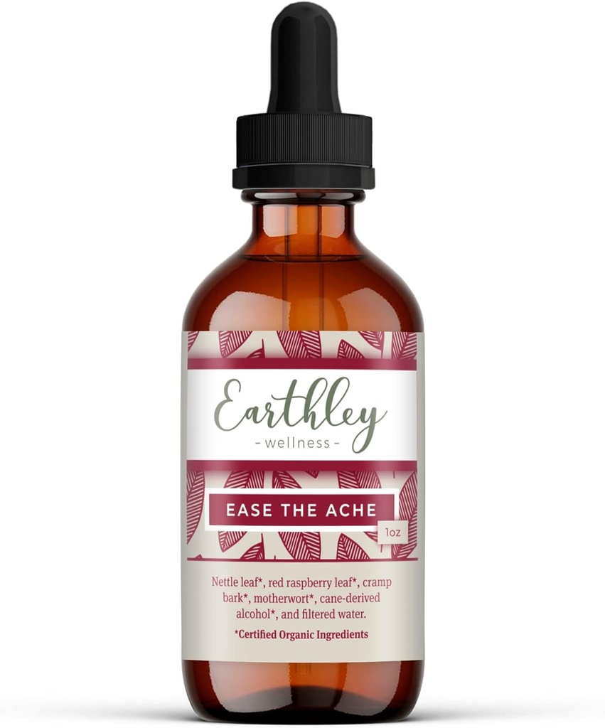 Earthley Wellness Ease The Ache, Φυσική υποστήριξη ορμονών για Cramps, Bloating, Mood Swings, και Postpartum Discomfort, Cramp Bark, Red Raspberry Leaf, Motherwort, Nettle (1oz)