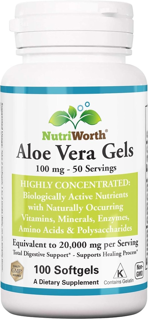 Aloe Vera Supplement (100 Softgels) 20.000 mg Pure Gel Eşdeğerlik - Organik Aloe Vera ile Yap