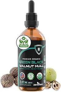 Zenmen Organik Yeşil Kara Walnut Hull Tincture - Immune Support and Source of Antioksis - 2.32 oz / 60 ml, Vegan, ABD'de üretildi