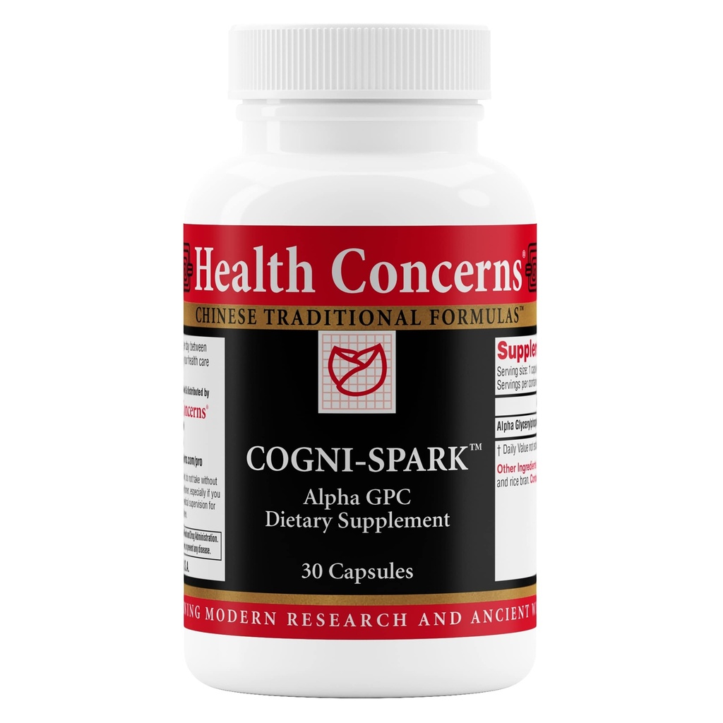 Υγεία Ανησυχίες Cogni-Spark – Εγκεφαλική υποστήριξη για τη μνήμη, εστίαση, και ψυχική σαφήνεια – Alpha-GPC Choline συμπλήρωμα για τη γνώση, λειτουργία νεύρων & μακροζωία – Γνωστική φόρμουλα υγείας – 30 κάψουλες